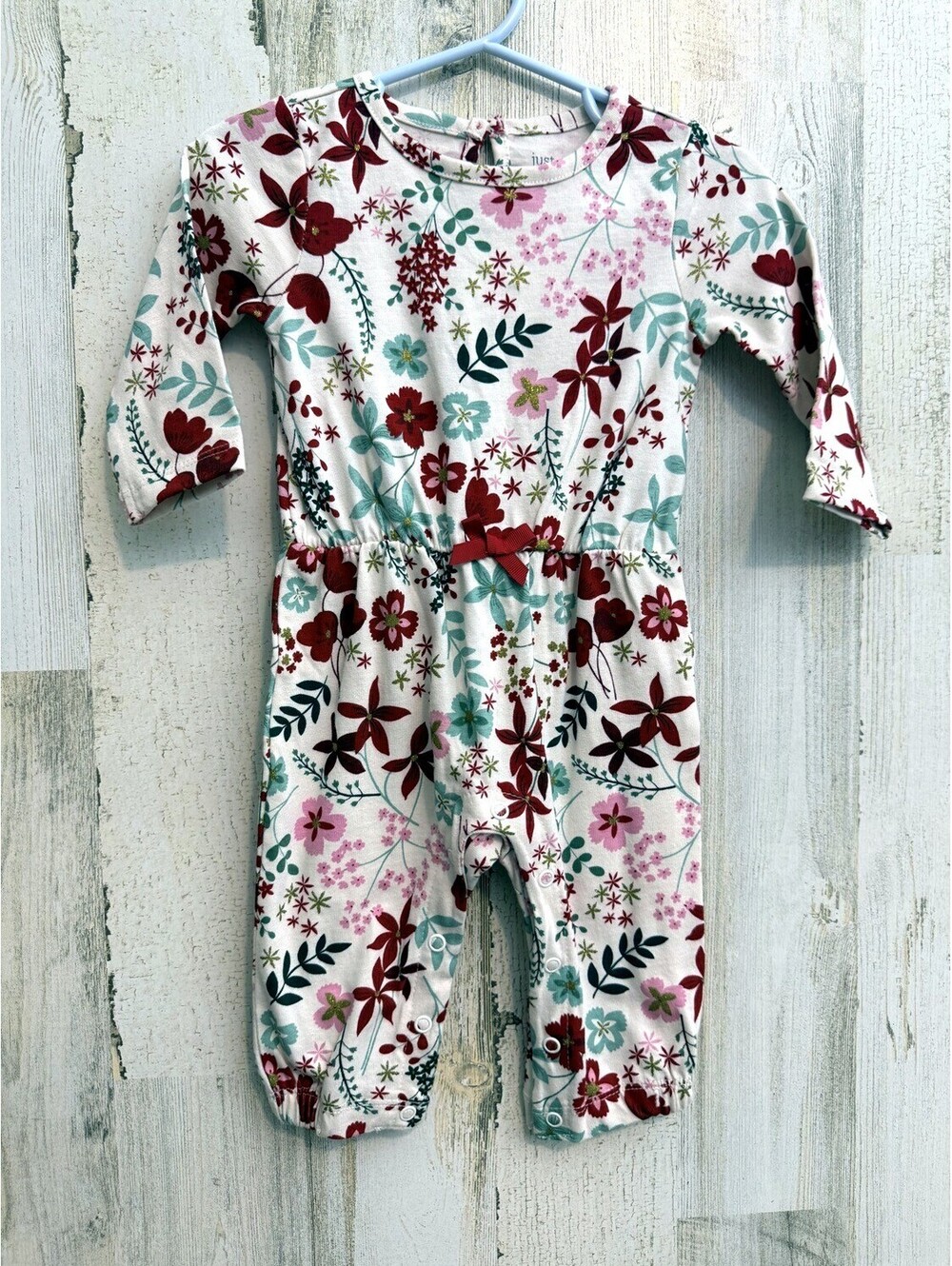 Just One You by Carter's Baby Girls Floral Romper 6M Bow Waist Snap